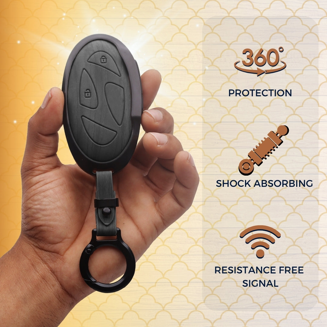 Hyundai Noir Wood Car Key Cover with Keychain (Type M8)