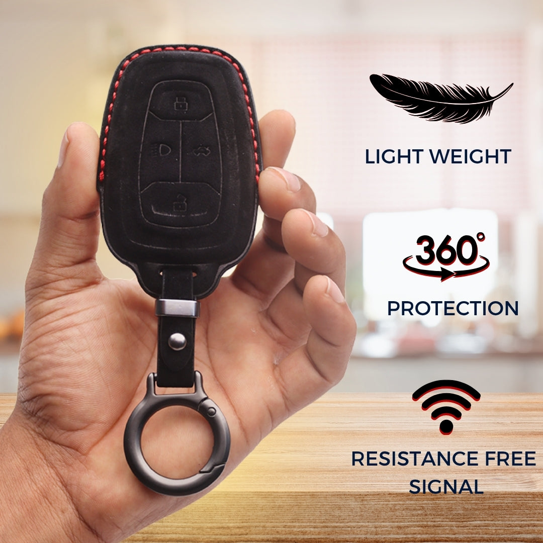 TATA Alcantara Crest Car Key Cover with Keychain (Type 10)