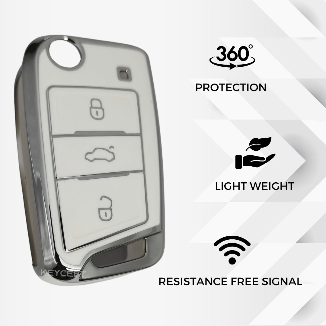 Skoda/Volkswagen Silver Line TPU Key Cover with Keychain