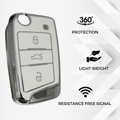 Skoda/Volkswagen Silver Line TPU Key Cover with Keychain