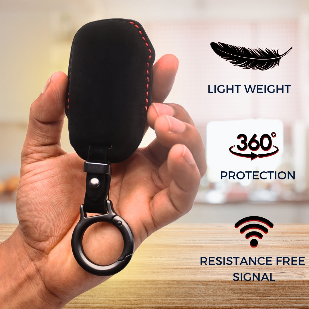 Kia Alcantara Crest Car Key Cover with Keychain (Type K10)