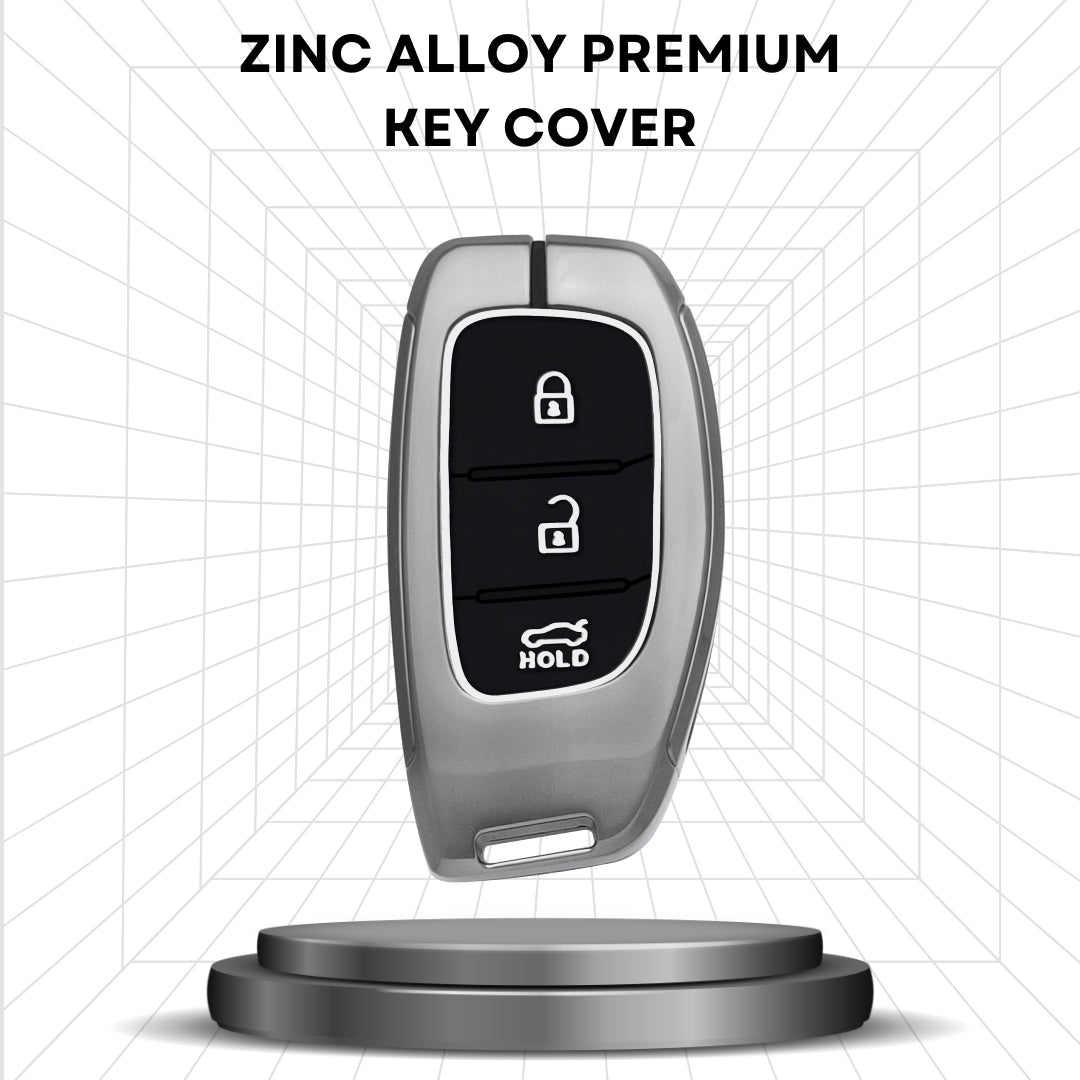 Keycept Metal Alloy Key Cover Compatible with Grand i10 NIOS Asta, Venue, i20, Aura, Creta, Elantra with - 3 Button Smart Key with Keychain
