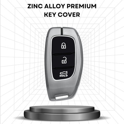 Keycept Metal Alloy Key Cover Compatible with Grand i10 NIOS Asta, Venue, i20, Aura, Creta, Elantra with - 3 Button Smart Key with Keychain