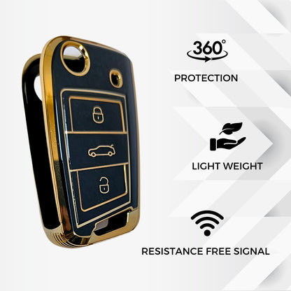 TPU Key Cover Compatible for Kushaq | Octavia | Kodiaq | Superb | Slavia | Passat | Virtus | T Roc 3B Flip key with Keychain 2