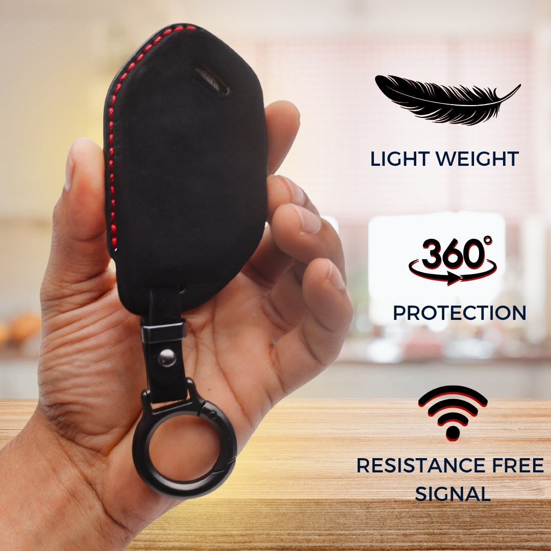 Kia Alcantara Crest Car Key Cover with Keychain (Type 10)