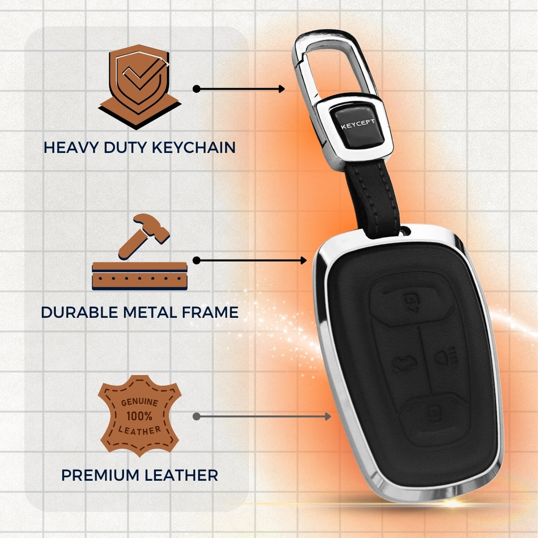 Tata Titanium Genuine Leather Car Key Cover  with Keychain (Type M7)