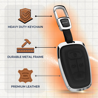 Tata Titanium Genuine Leather Car Key Cover  with Keychain (Type M7)
