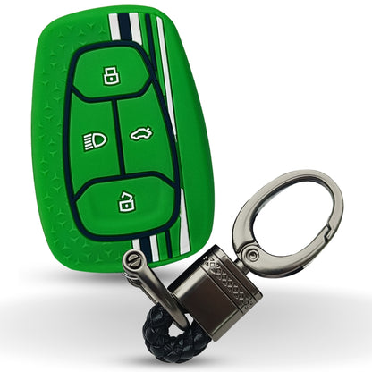 Green TriStar Silicone Key Cover for Tata Nexon, Altroz, Harrier, Tigor, Punch, EV, Safari 2021 Smart Key with Keychain