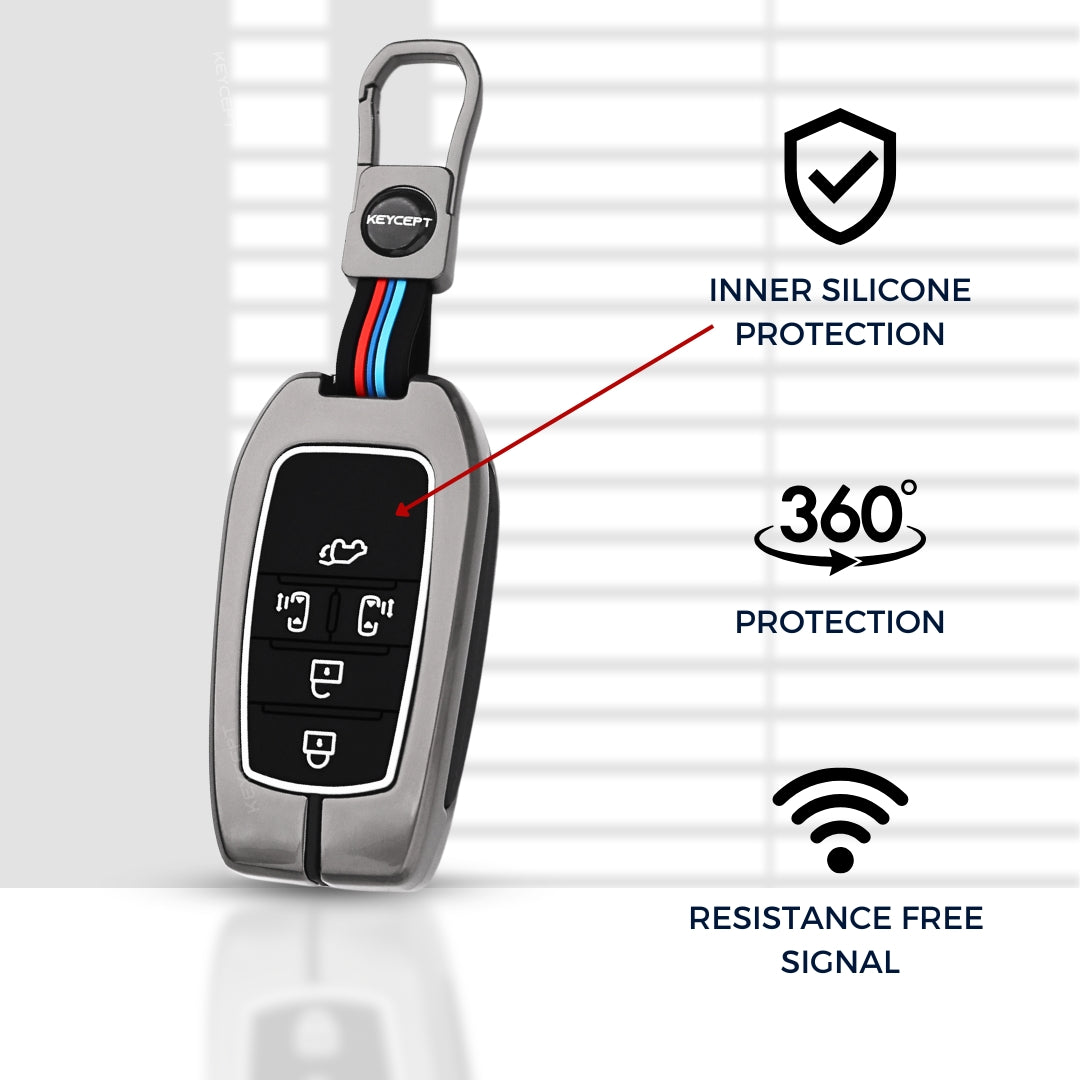 Keycept Metal Alloy Car Key Cover for Toyota Vellfire 5 Button Smart Key with keychain (Type M1)