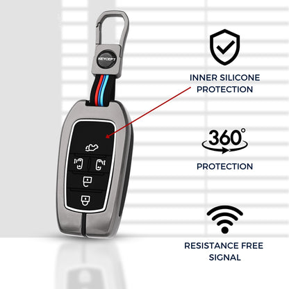 Keycept Metal Alloy Car Key Cover for Toyota Vellfire 5 Button Smart Key with keychain (Type M1)