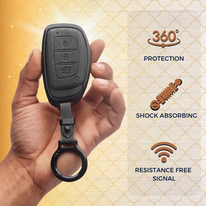 Hyundai Noir Wood Car Key Cover with Keychain (Type M8)