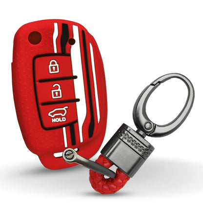 Keycept Tristar Silicone Car Key Cover for Hyundai Creta, Venue, Aura, i20, Grand i10 Nios, Xcent 3 Button Flip Key with Keychain (Type K4)