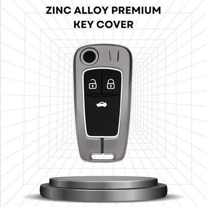 Keycept Metal Alloy Car Key Cover for Chevrolet Cruze | Beat | Avio | Spark 3 Button Flip Key Only with keychain (Type M2)