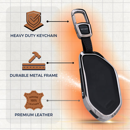Keycept Titanium Genuine Leather Car Key Cover with Keychain ( Type M7)