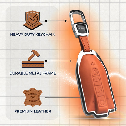Mahindra Titane Crest Genuine Leather Car Key Cover with Keychain (Type M7)