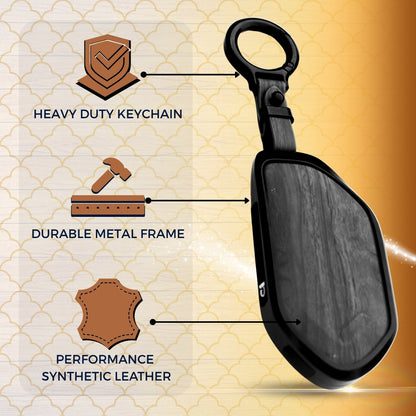 Kia Noir Wood Car Key Cover with Keychain (Type M8)
