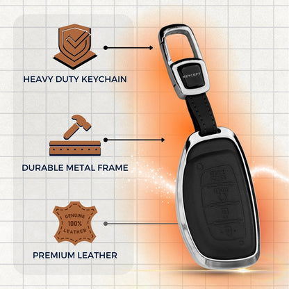 Hyundai Titanium Genuine Leather Car Key Cover with Keychain (Type M7)