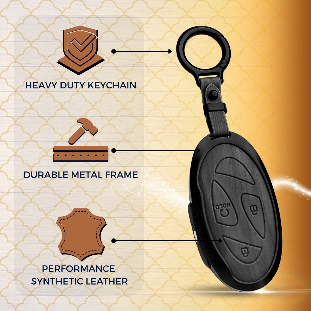 Hyundai Noir Wood Car Key Cover with Keychain (Type M8)