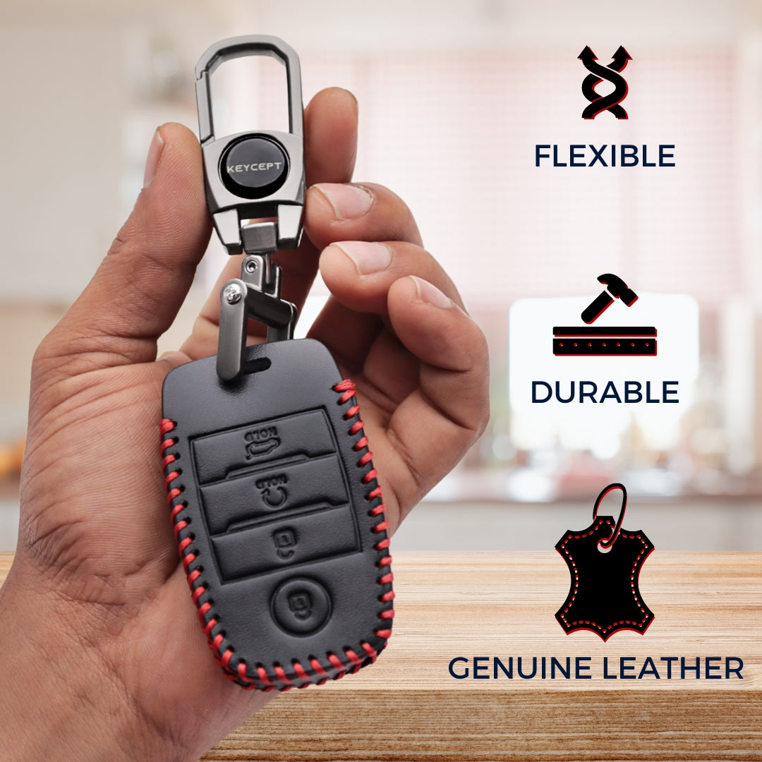 keycept leather key cover seltos sonet carens 4 button smart shell case