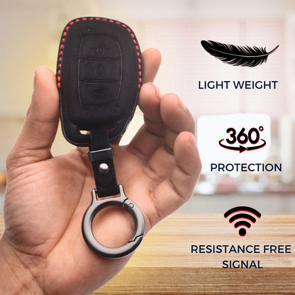 Hyundai Alcantara Crest Car Key Cover with Keychain (Type K10)