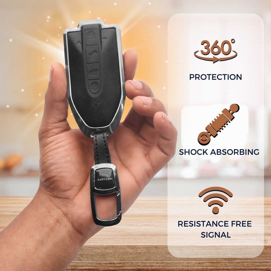 Mahindra Titanium Genuine Leather Car Key Cover with Keychain (Type M7)