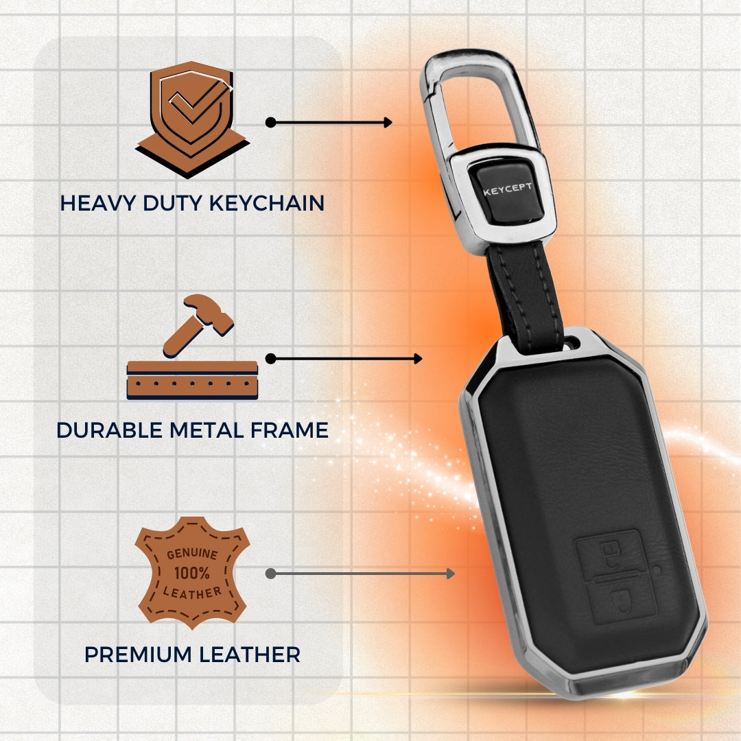 Suzuki Titanium Genuine Leather Car Key Cover with Keychain (Type M7)
