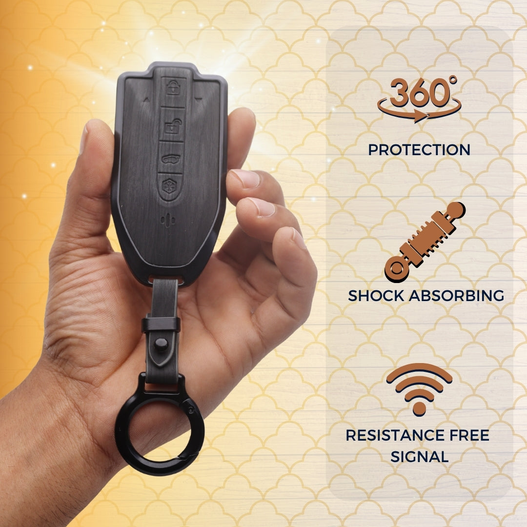 Mahindra Noir Wood Car Key Cover with Keychain (Type M8)