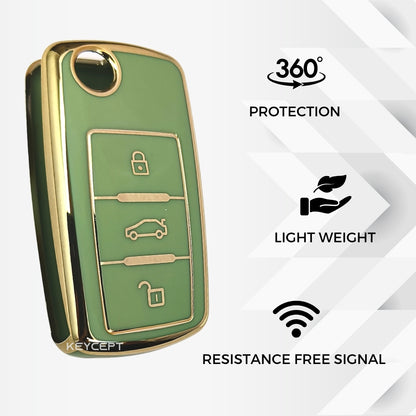 Skoda/ Volkswagen Gold Line TPU Key Cover with Keychain