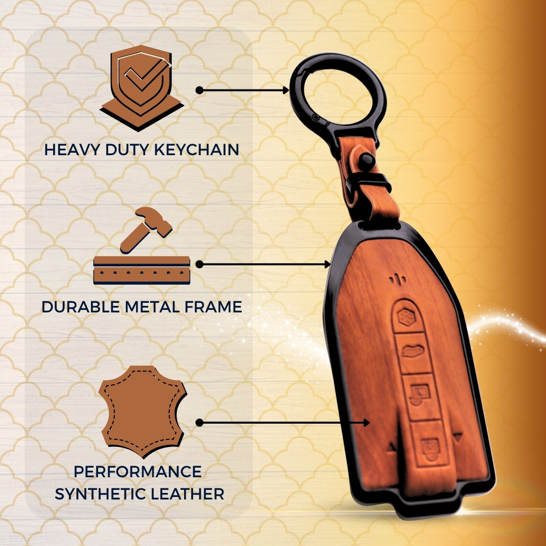 Mahindra Noir Wood Car Key Cover with Keychain (Type M8)