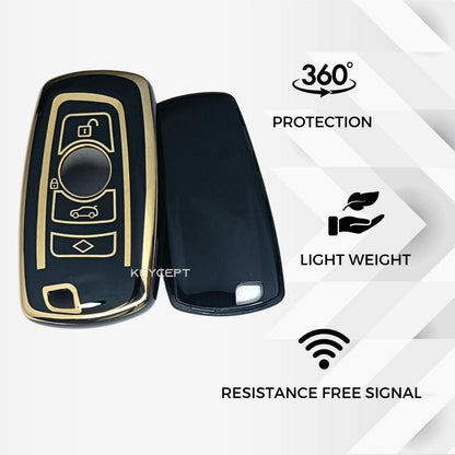 bmw x3 x4 m5 3button smart tpu black gold keycover case keychain