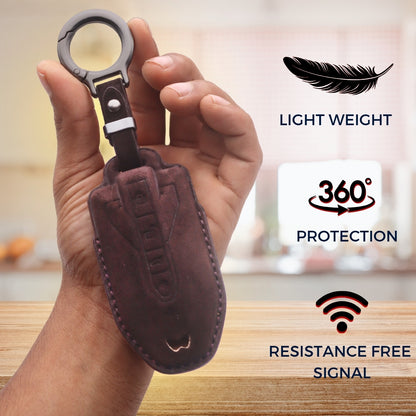 Mahindra Alcantara Crest Car Key Cover with Keychain (Type K10)