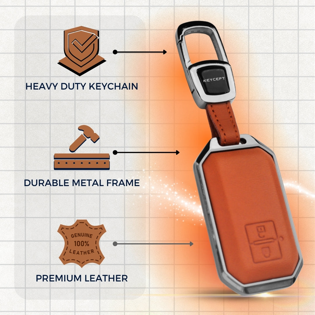 Suzuki Titane Genuine Leather Car Key Cover with Keychain (Type M7)