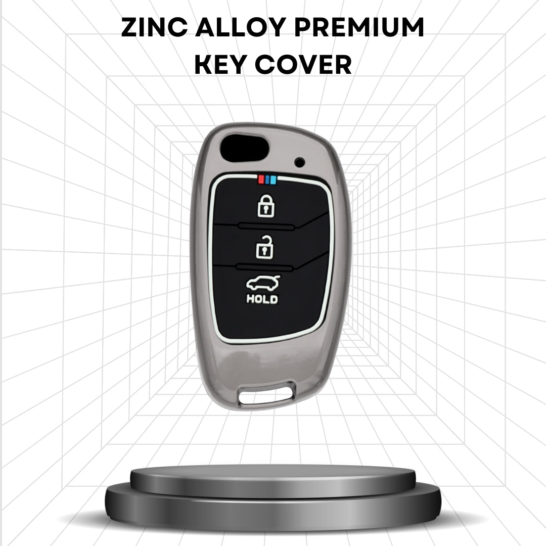 Keycept Metal Alloy Car Key Cover for Hyundai Creta, Venue, Aura, i20, Grand i10 Nios, Xcent Key Cover with Keychain (Type M1)