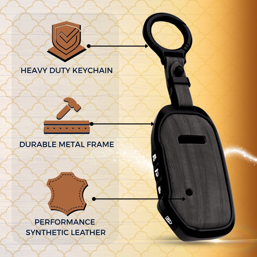 Kia Noir Wood Car Key Cover with Keychain (Type M8)
