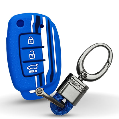 Keycept Tristar Silicone Car Key Cover for Hyundai Creta, Venue, Aura, i20, Grand i10 Nios, Xcent 3 Button Flip Key with Keychain (Type K4)