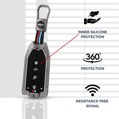 Keycept Metal Alloy Key Cover Compatible with Mahindra XEV 9e & BE 6e – 4/6 Button Smart Key Cover with Keychain (Type M1)