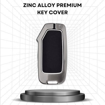 Keycept Metal Alloy Key Cover Compatible with Kia Seltos HTE, Sonet HTE, Carens Premium, Prestige - 3 Button Smart Key with Keychain (Type M1)