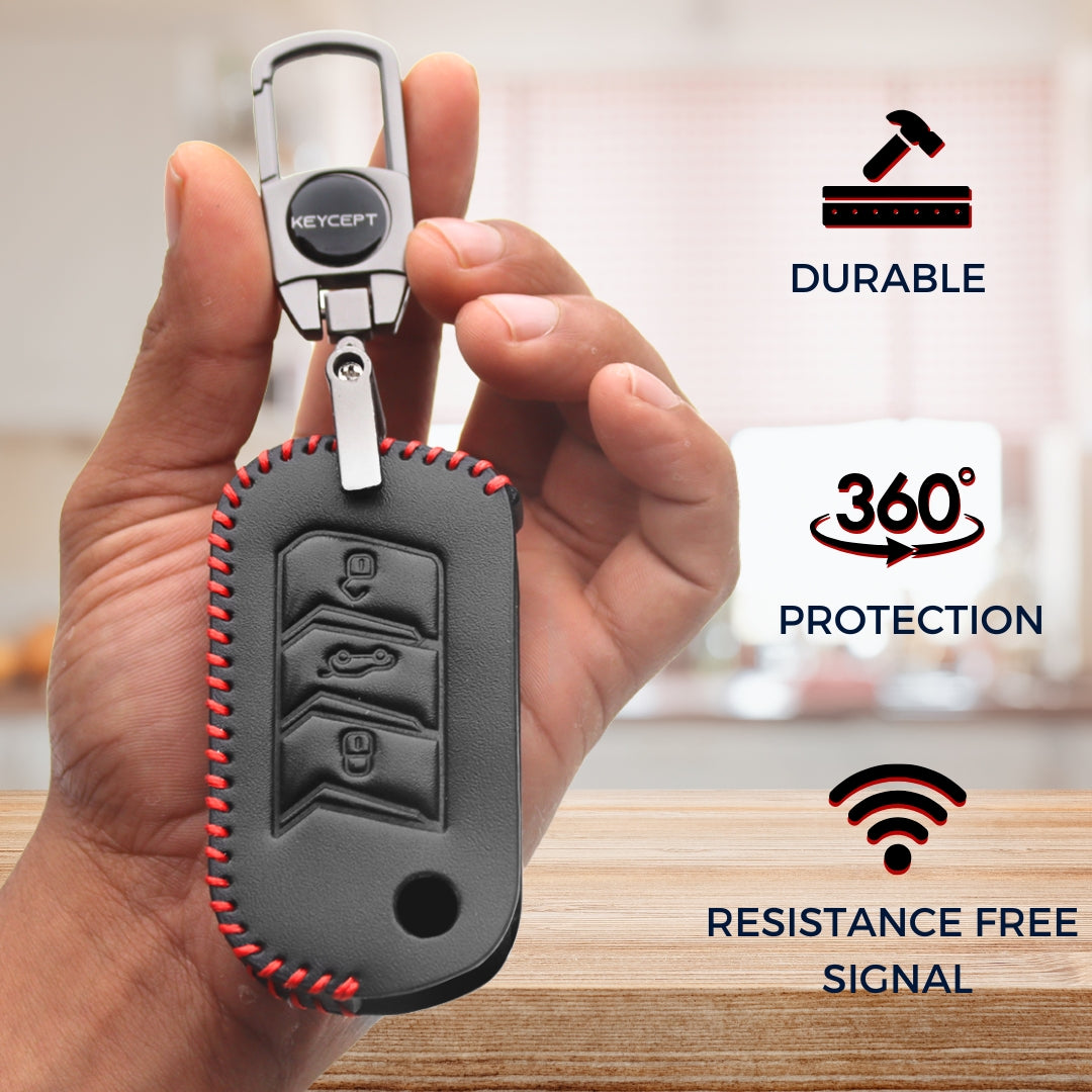Mahindra Classic Leather Key Cover with keychain (Type 2)