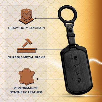 Tata Noir Wood Car Key Cover with Keychain (Type M8)