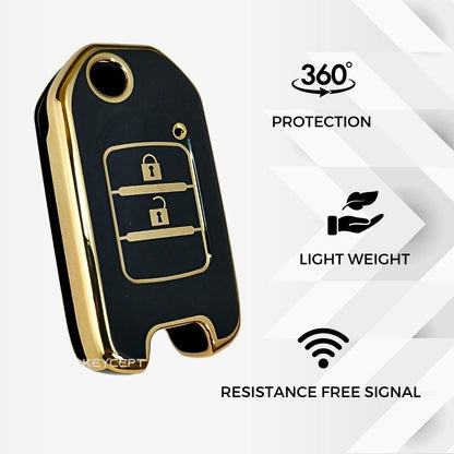 honda city wr-v 2 button flip tpu black  gold key accessories keychain