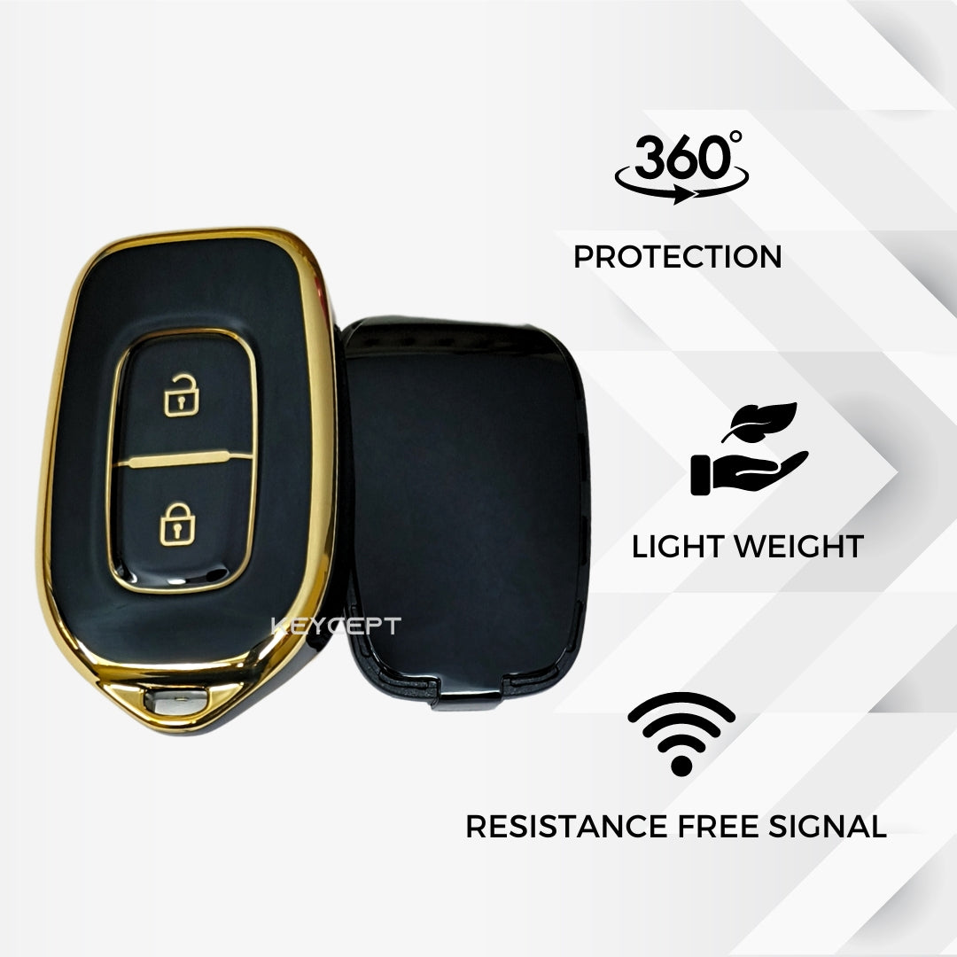 renault kwid kiger duster 2 button remote tpu black gold key accessories keychain
