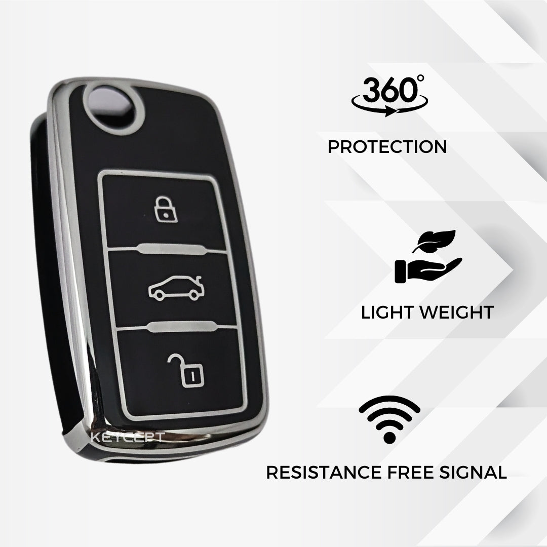 skoda octavia laura fabia 3b flip key tpu black silver key case keychain