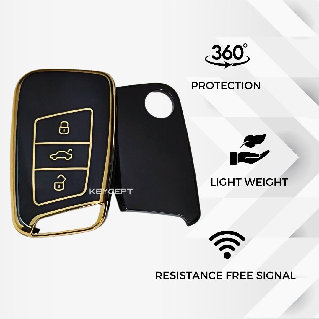 skoda kushaq smart 3 button tpu black gold key accessories keychain
