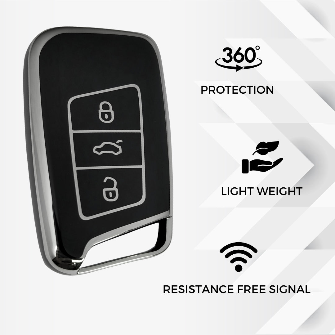 skoda kushaq smart tpu black silver key cover case keychain