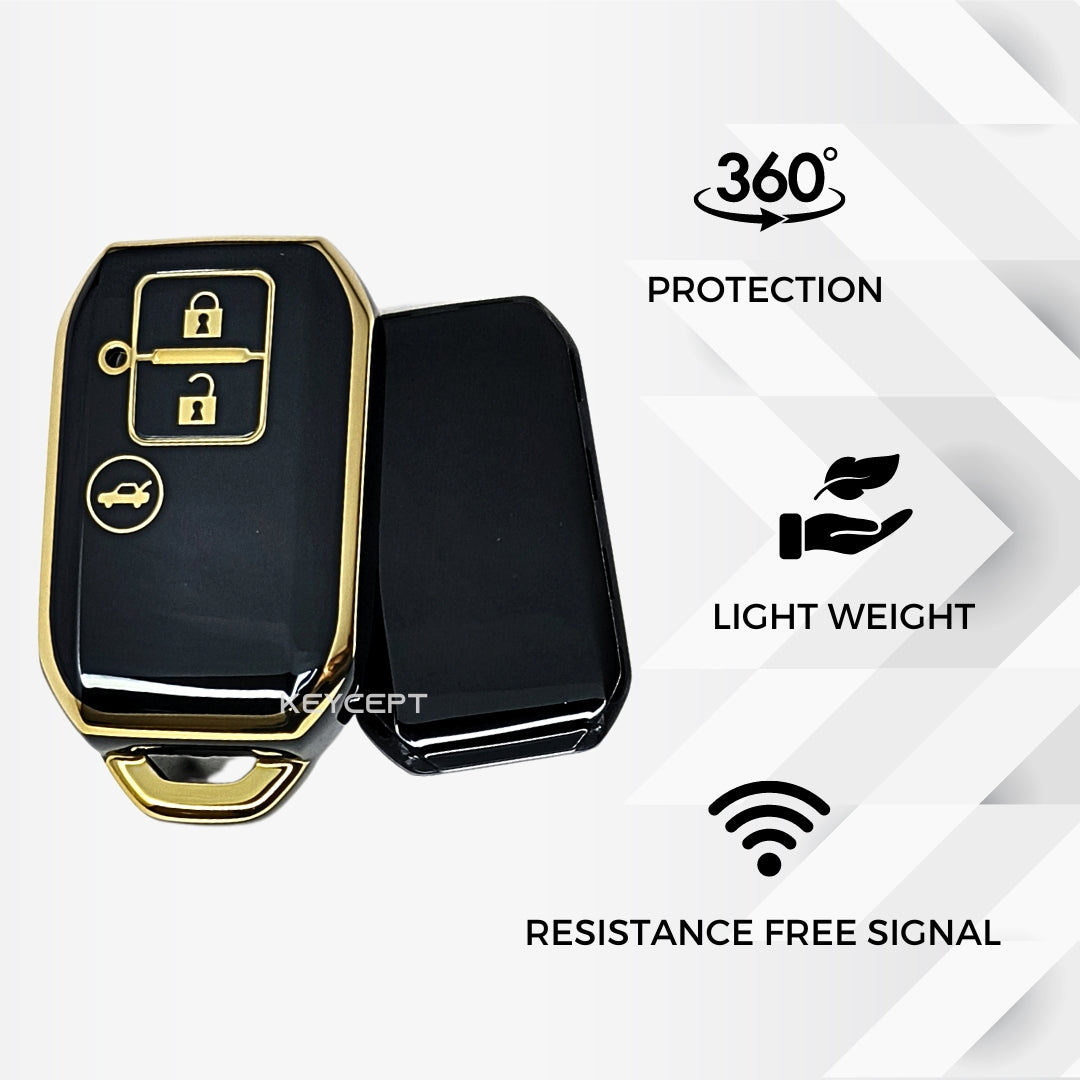 suzuki dzire ertiga swift baleno 3 button smart tpu black gold key cover keychain