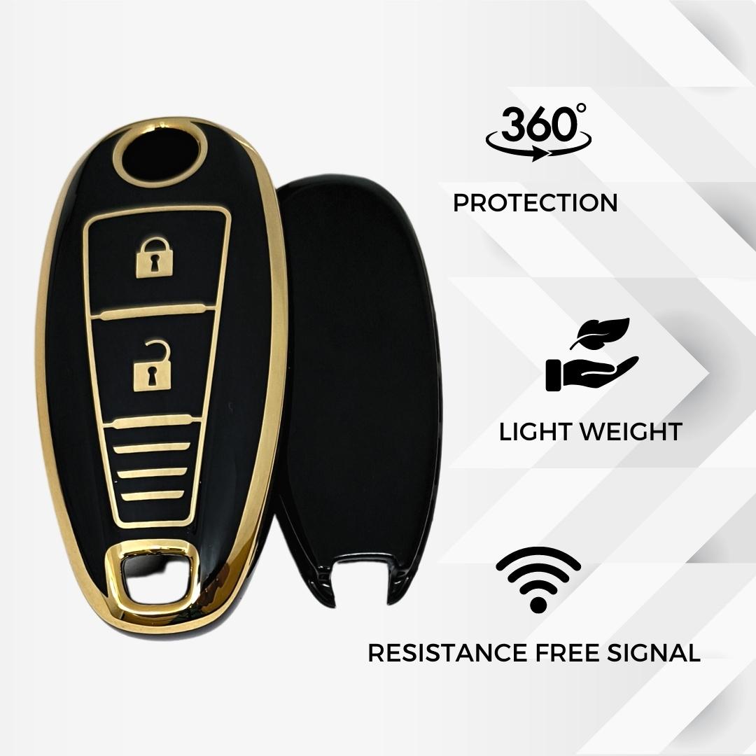 suzuki s-cross baleno brezza ciaz swift 2 button smart tpu black gold car key case
