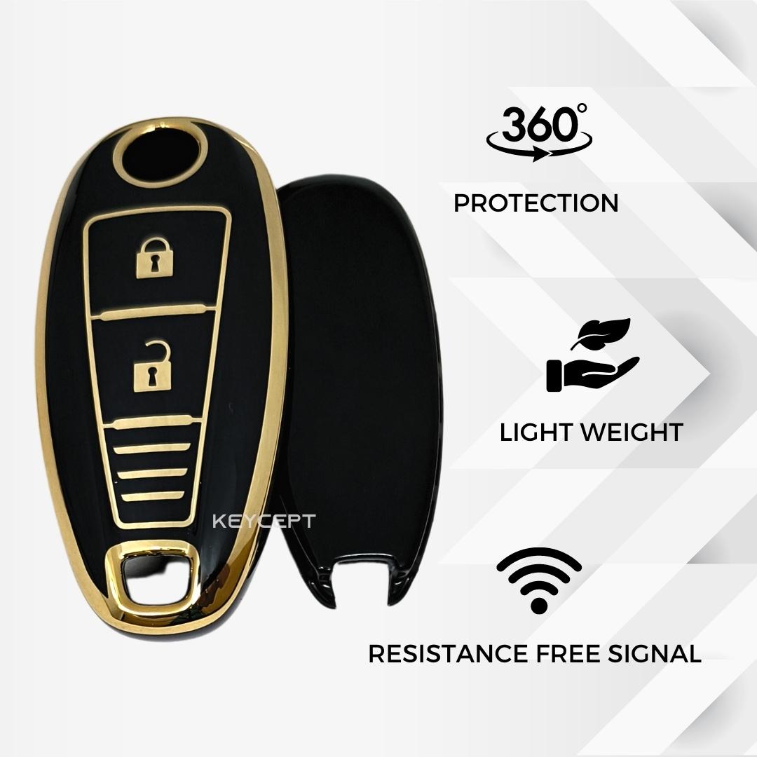 suzuki s-cross baleno brezza ciaz swift 2 button smart tpu black gold key case accessories
