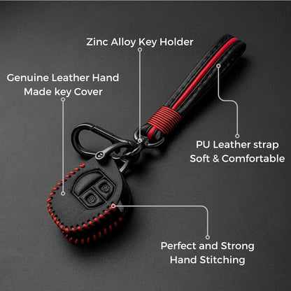 Classic Leather Key Cover Compatible for Suzuki Swift | Baleno | Celerio | XL6 | WagonR | Ertiga | Brezza | Alto | Fronx | Ciaz | Jimny 2B Remote Key with keychain