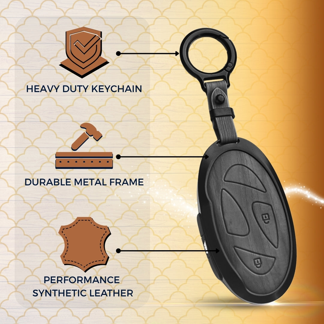 Hyundai Noir Wood Car Key Cover with Keychain (Type M8)
