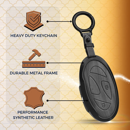 Hyundai Noir Wood Car Key Cover with Keychain (Type M8)